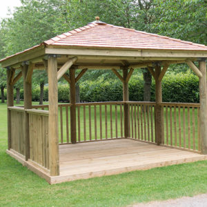 Forest Garden 3.5m Square Wooden Gazebo with Cedar Roof (Including Base)