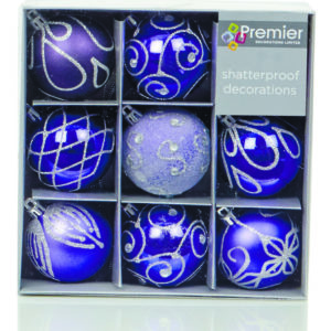 Premier Christmas Purple Decorated Bauble Balls