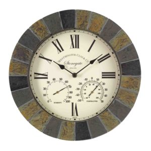 Smart Garden Stonegate Wall Clock & Thermometer 14"Slate Effect