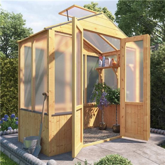BillyOh 4000 Lincoln Wooden Polycarbonate Greenhouse with Opening Roof Vent - 3 x 6 Lincoln Wooden Greenhouse