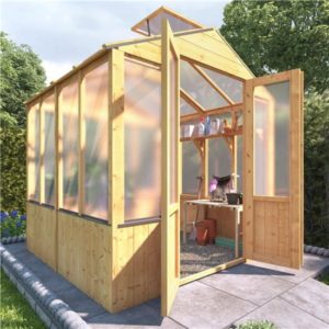 BillyOh 4000 Lincoln Wooden Polycarbonate Greenhouse with Opening Roof Vent - 6 x 6 Lincoln Wooden Greenhouse