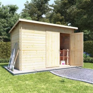 BillyOh Pent Log Cabin Windowless Heavy Duty Shed Range - 10x6 Log Cabin Double Door - 28mm