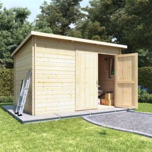 BillyOh Pent Log Cabin Windowless Heavy Duty Shed Range - 10x8 Log Cabin Double Door - 28mm