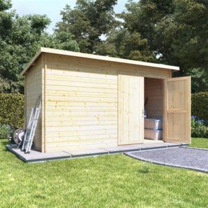 BillyOh Pent Log Cabin Windowless Heavy Duty Shed Range - 12x6 Log Cabin Double Door - 28mm