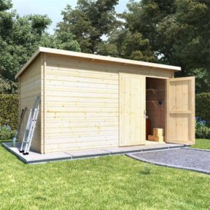 BillyOh Pent Log Cabin Windowless Heavy Duty Shed Range - 12x8 Log Cabin Double Door - 28mm