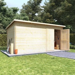 BillyOh Pent Log Cabin Windowless Heavy Duty Shed Range - 14x8 Log Cabin Double Door - 19mm
