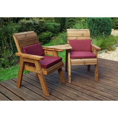 Charles Taylor 2 Seat Angled Garden Bench - Burgundy Cushions