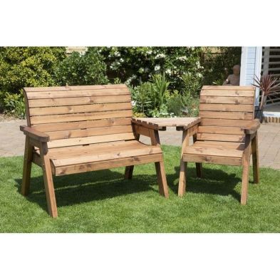 Charles Taylor 3 Seat Set Angled Garden Bench - Green Cushions