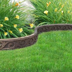 1.22m Recycled Rubber Lawn Edging - Flexi Curve Scroll - Earth - H9cm