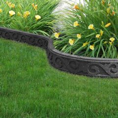 1.22m Recycled Rubber Lawn Edging - Flexi Curve Scroll - Grey - H9cm