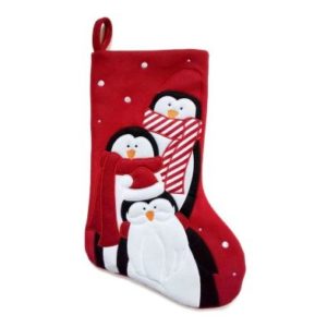 3 Penguins Christmas Stocking 18 Inch - Red