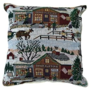 43x43cm Christmas Village Scene Tapestry Cushion