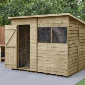 Forest Garden 8x6 Overlap Pressure Treated Pent Wooden Garden Shed (Installation Included)