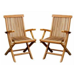 Solid Wooden Folding Garden Arm Chairs 2 Set