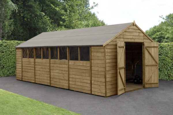 Forest Garden Apex Overlap Pressure Treated 10x20 Wooden Garden Shed with Double Door (Installation Included)