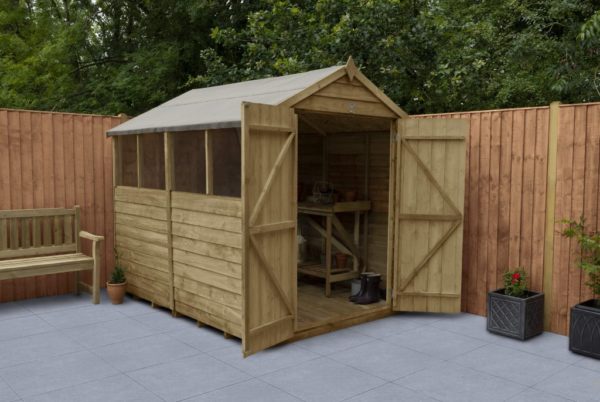 Forest Garden Apex Overlap Pressure Treated 8x6 Wooden Garden Shed with Double Door (Installation Included)