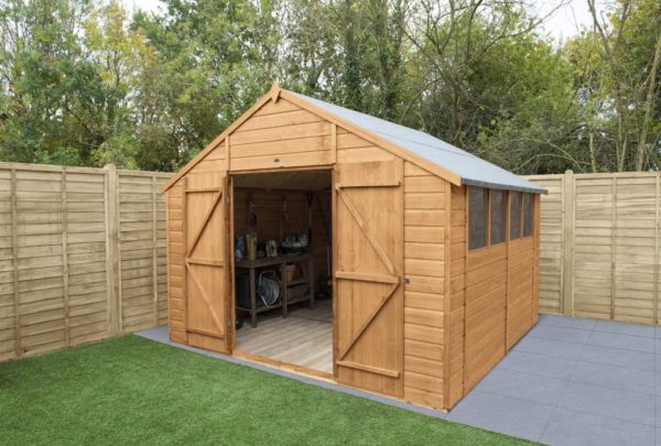 Forest Garden Apex Shiplap Dipped 10x10 Wooden Garden Shed with Double Door (Installation Included)