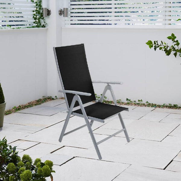 Adjustable Folding Garden Dining Chair with Aluminium Frame - Black