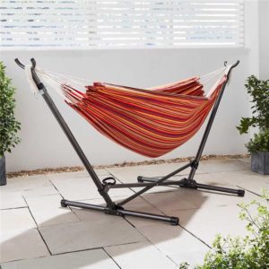 BillyOh Red Striped Double Hammock with Folding Stand - Double Hammock with Folding Stand