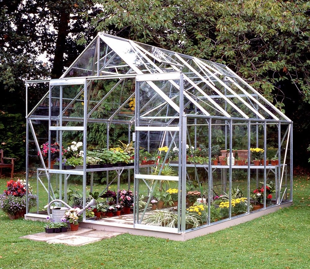 Halls Magnum Greenhouse (8ft Wide)-[Width:8ft]-[Finish:Aluminium Mill]-[Length:12ft]-[Glazing:Horticultural Glass]-[Base:Yes]