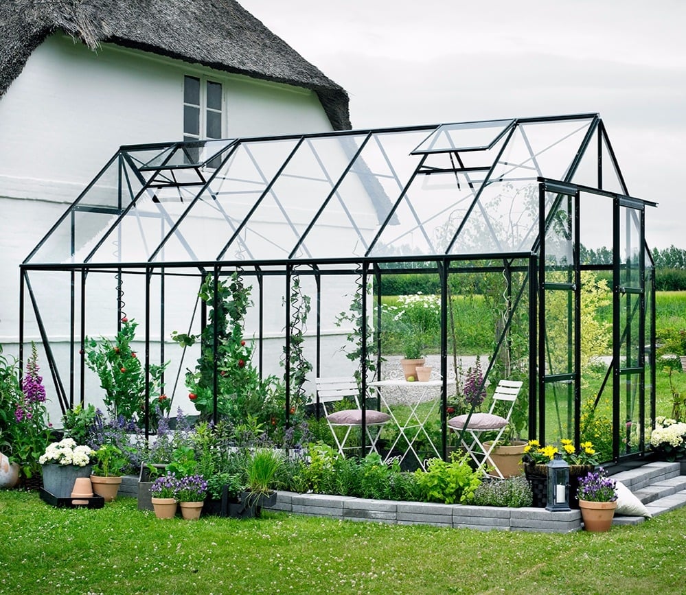 Halls Magnum Greenhouse (8ft Wide)-[Width:8ft]-[Finish:Green]-[Length:14ft]-[Glazing:Horticultural Glass]-[Base:No]