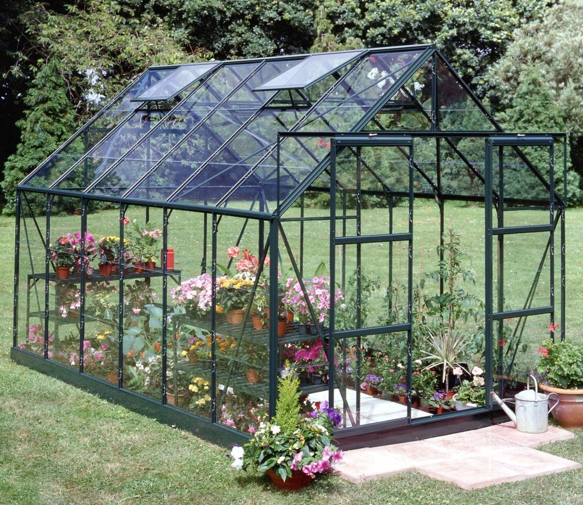 Halls Magnum Greenhouse (8ft Wide)-[Width:8ft]-[Length:10ft]-[Finish:Green]-[Glazing:Toughened Safety Glass]-[Base:Yes]