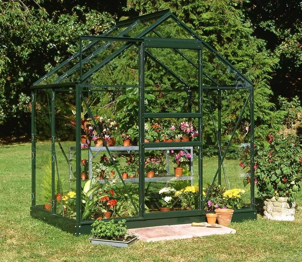 Halls Popular Greenhouse (6ft Wide)-[Width:6ft]-[Finish:Green]-[Length:4ft]-[Glazing:Toughened Safety Glass]-[Base:No]