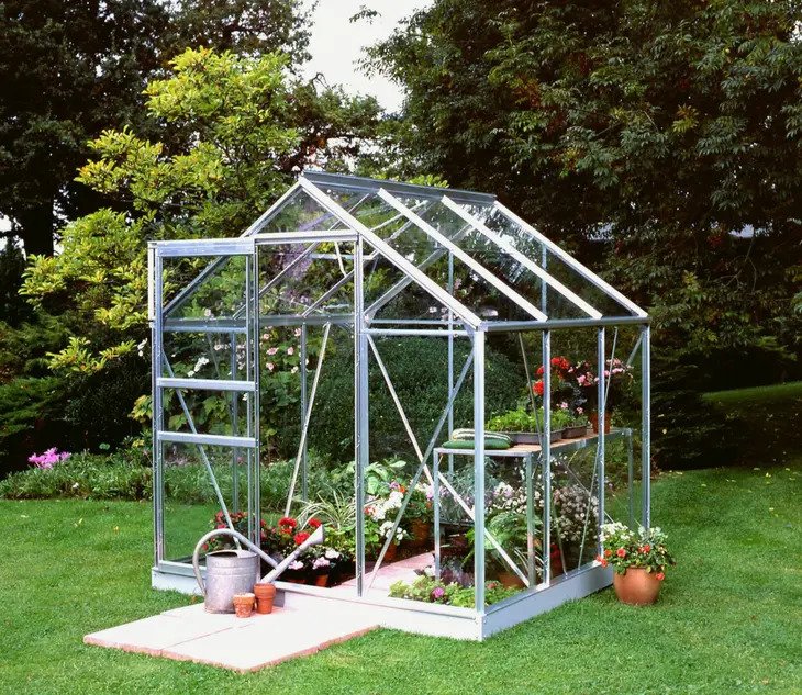 Halls Popular Greenhouse (6ft Wide)-[Width:6ft]-[Length:6ft]-[Finish:Aluminium Mill]-[Glazing:Horticultural Glass]-[Base:No]