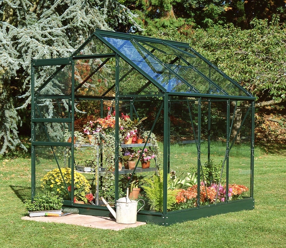 Halls Popular Greenhouse (6ft Wide)-[Width:6ft]-[Length:6ft]-[Finish:Green]-[Glazing:Toughened Safety Glass]-[Base:No]