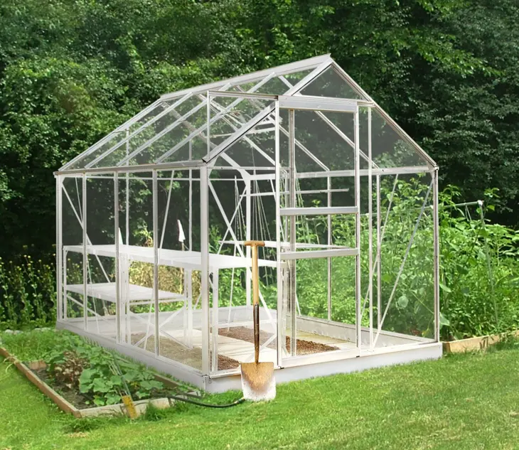 Halls Popular Greenhouse (6ft Wide)-[Width:6ft]-[Length:8ft]-[Finish:Aluminium Mill]-[Glazing:Horticultural Glass]-[Base:No]