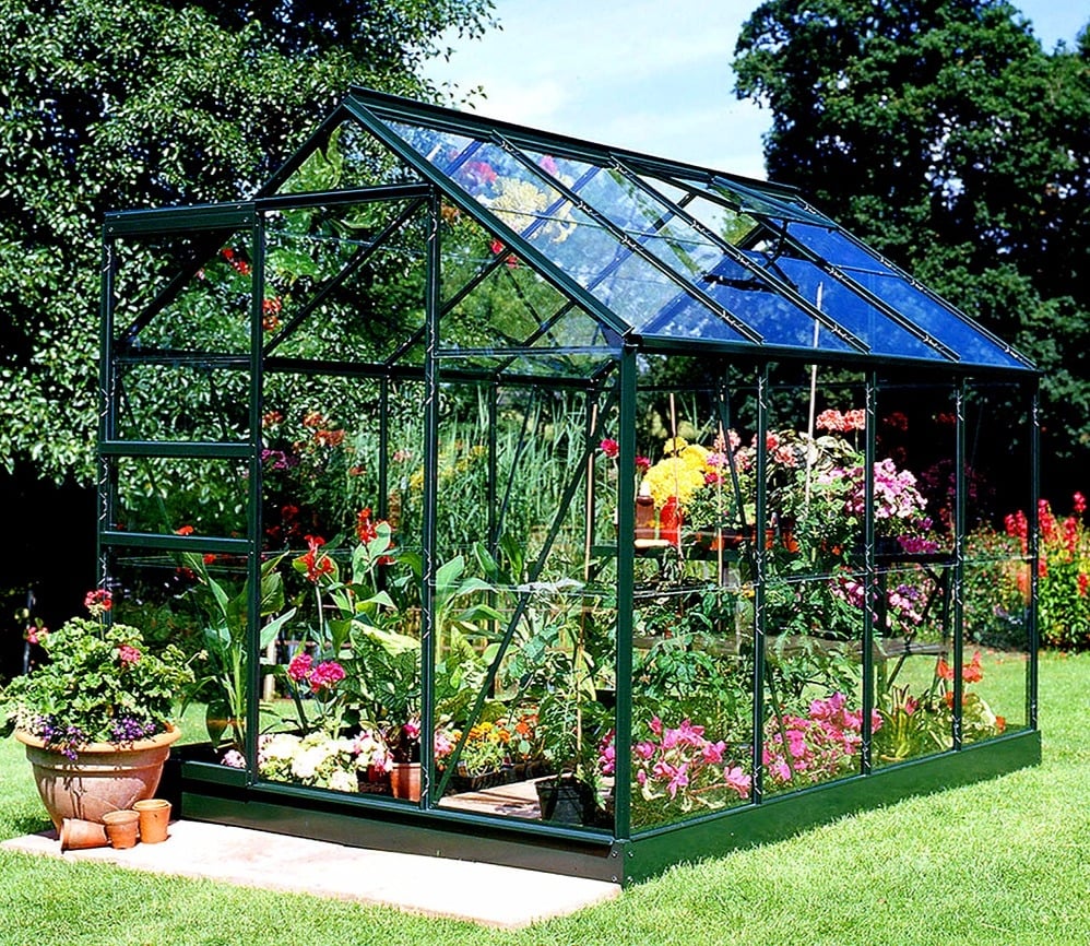 Halls Popular Greenhouse (6ft Wide)-[Width:6ft]-[Length:8ft]-[Finish:Green]-[Glazing:Horticultural Glass]-[Base:No]