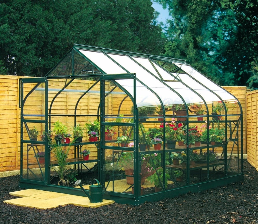 Halls Supreme Greenhouse (6/8ft Wide)-[Width:8ft]-[Length:10ft]-[Finish:Green]-[Glazing:Toughened Safety Glass]-[Base:No]