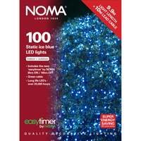 100 Static LED Christmas Lights With Easy Timer Ice Blue with Green Cable