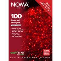100 Static LED Christmas Lights With Easy Timer Red with Green Cable