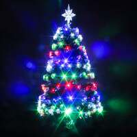 2ft Pine Green White-Tipped Multicoloured LED Fibre Optic Christmas Tree by Noma, 3ft / 90cm