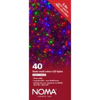 40 Static LED Christmas Lights With Easy Timer Multicoloured with Green Cable
