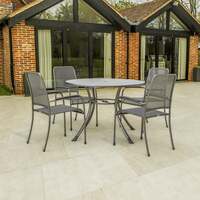 Alexander Rose Portofino 4 Seater Metal Garden Furniture Set with Round Table & Armchairs, Set only