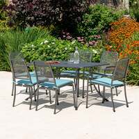 Alexander Rose Portofino 6 Seater Metal Garden Furniture Set with Rectangular Table, Armchairs & Side Chairs, With Jade Cushions