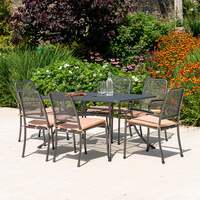 Alexander Rose Portofino 6 Seater Metal Garden Furniture Set with Rectangular Table, Armchairs & Side Chairs, With Ochre Cushions