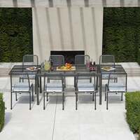Alexander Rose Portofino 8 Seater Metal Garden Furniture Set with Extending Rectangular Table & Side Chairs, With Ochre Cushions