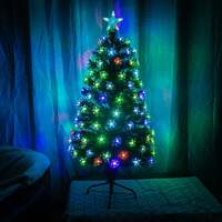 Green Fibre Optic Christmas Tree with Multi Coloured Fibre Optics and Flowers- 2ft, 3ft, 4ft, 4ft/ 1.2m