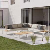 Kettler Elba White Teak Top Aluminium Low Lounge Large Corner Sofa Set with Coffee Table