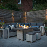 Kettler Palma Corner Left Hand White Wash Wicker Outdoor Sofa Set with Fire Pit Table