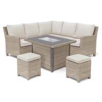 Kettler Palma Mini Corner Oyster Wicker Outdoor Sofa Set with Fire Pit Table