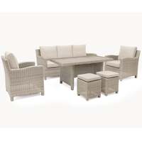 Kettler Palma Oyster Wicker Outdoor Casual Dining Lounge Sofa Set with Glass Top Table