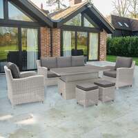 Kettler Palma White Wash Wicker Outdoor Casual Dining Lounge Sofa Set with Adjustable S-Q Table
