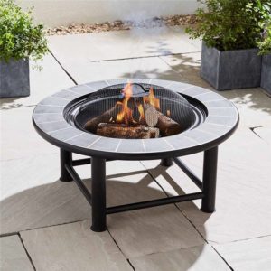30" Tile Fire Pit Table and Grill BBQ | 3 in 1