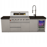 Draco Grills 6 Burner Stainless Steel Outdoor Kitchen with Cupboard and Single Fridge and Sink Unit, End of July 2022 / Without Granite Side Panels