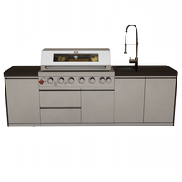 Draco Grills 6 Burner Stainless Steel Outdoor Kitchen with Cupboard and Sink Unit, End of July 2022 / With Granite Side Panels