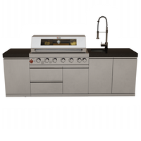 Draco Grills 6 Burner Stainless Steel Outdoor Kitchen with Cupboard and Sink Unit, End of July 2022 / Without Granite Side Panels